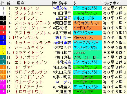 関屋記念2020　枠順確定ラップギア適性値