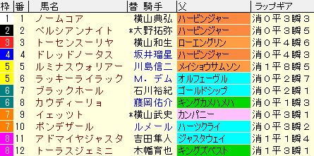 札幌記念2020　枠順確定ラップギア適性値