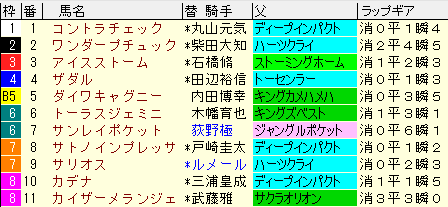 毎日王冠　枠順確定ラップギア適性値