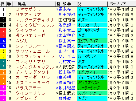 秋華賞　2020　枠順確定ラップギア適性値