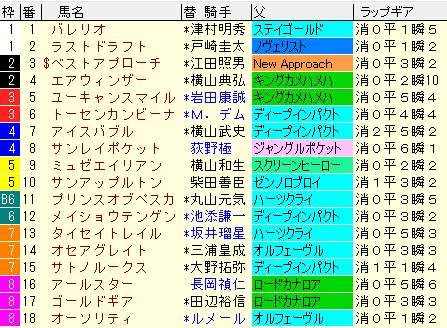 アルゼンチン共和国杯2020　枠順確定ラップギア適性値