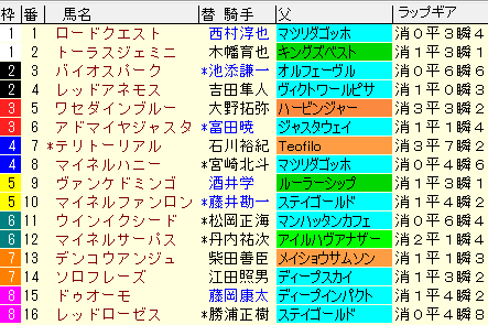 福島記念2020　枠順確定ラップギア適性値