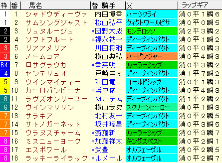 エリザベス女王杯2020　枠順確定ラップギア適性値