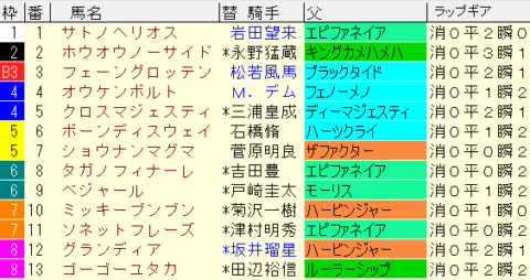 ラジオNIKKEI賞2022　枠順確定