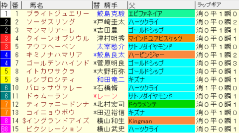 フローラＳ2023予想　枠順確定