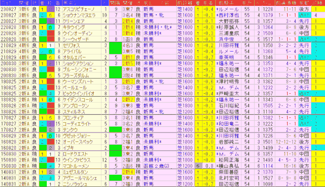 新潟２歳Ｓ2024予想　過去10年前走データ表