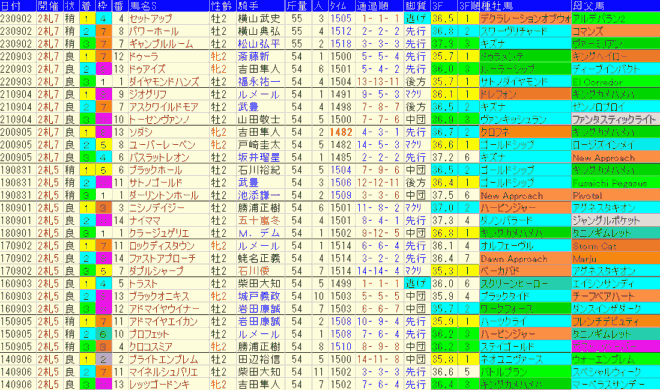 札幌２歳Ｓ2024予想　過去10年成績データ表